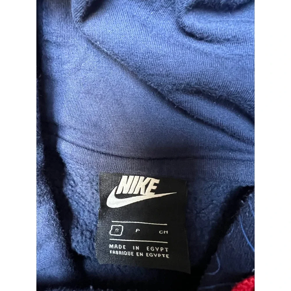 Nike Mens Small Navy Blue All Over Print Swoosh Pullover Hoodie Fleece